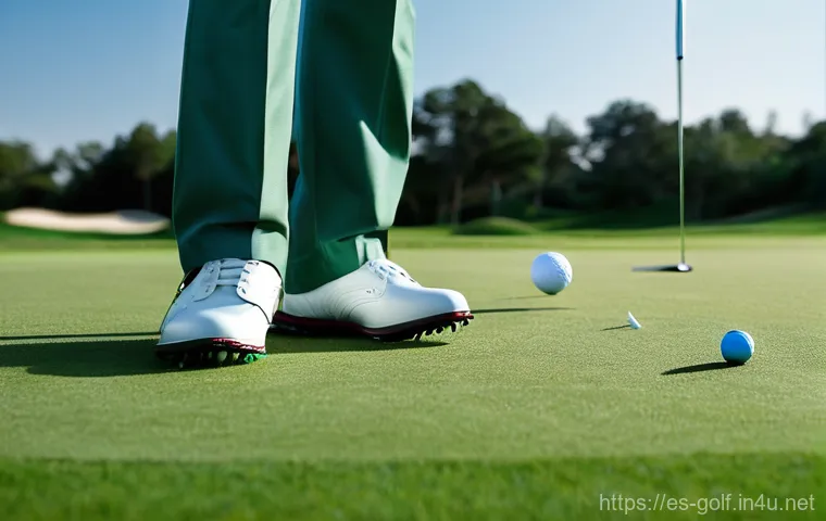 골프 퍼팅 매트 활용법 - **Prompt:** "A detailed, eye-level close-up of a premium indoor golf putting mat. The mat features d...