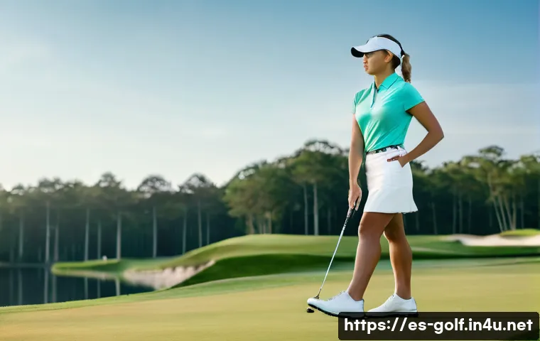 여성 골프화 추천 - **Prompt 1: Modern Elegance on the Green**
    A stylish female golfer in her late 20s, with a confi...