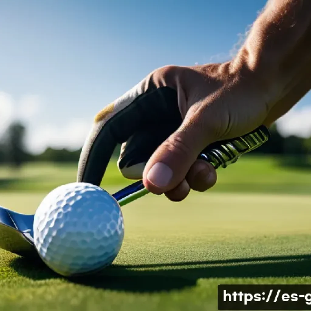 골프 클럽 헤드 재질과 특성 - A close-up, hyper-realistic image of a golfer’s hand gripping a steel-headed golf club during a sunn...
