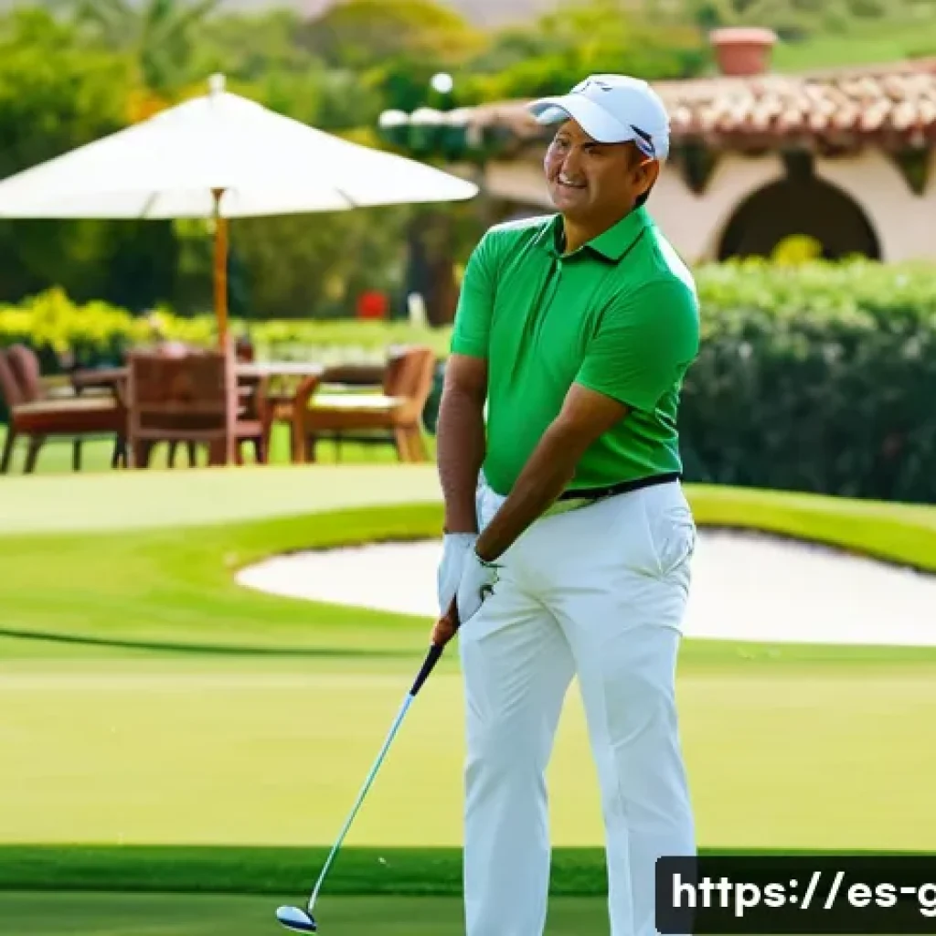 골프를 위한 스트레칭 루틴 - A middle-aged Hispanic golfer in sporty golf attire performing dynamic shoulder and wrist rotations ...